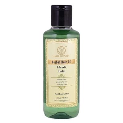 Khadi Natural Tulsi Hair Oil 210ml saffronskins 