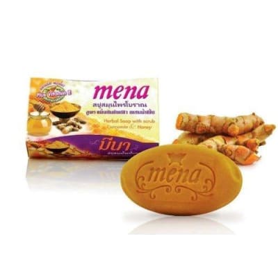 Mena Herbal Soap With Scrub Curcumin Honey 100gm saffronskins.com™ 